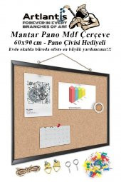 Mantar Pano Mdf Çerçeve 60x90 cm 1 Adet Harita Çivisi Hediyeli Duvara Monte Mantar Çerçeve Evde Okulda Büroda Ofiste - 1