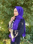 Siyane Scarf Kendinden Kırışık Kumaş Tek Renk Jazz Şal 00516  MOR thumbnail 1