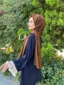 Siyane Scarf Kendinden Kırışık Kumaş Tek Renk Jazz Şal 00516  KAHVERENGİ thumbnail 1