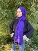 Siyane Scarf Kendinden Kırışık Kumaş Tek Renk Jazz Şal 00516  MOR thumbnail 2