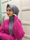 Siyane Scarf Kendinden Kırışık Kumaş Tek Renk Jazz Şal 00516  GRİ thumbnail 2
