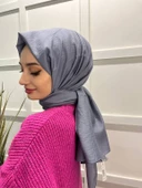 Siyane Scarf Kendinden Kırışık Kumaş Tek Renk Jazz Şal 00516  GRİ thumbnail 1