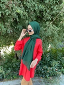 Siyane Scarf Kendinden Kırışık Kumaş Tek Renk Jazz Şal 00516  ZÜMRÜT thumbnail 1