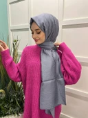 Siyane Scarf Kendinden Kırışık Kumaş Tek Renk Jazz Şal 00516  GRİ thumbnail 3