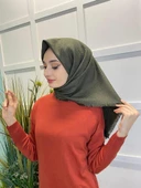 Sarar Hint Kaşmiri Kendinden Desenli Tek Renk Eşarp SRRHNTKSMR  HAKİ - 2