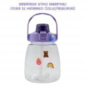 BottleBoss Taşıma Askılı Pipetli Şeffaf Matara 1200 Ml Sticker HEDİYELİ Mor - 5