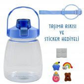 BottleBoss Taşıma Askılı Pipetli Şeffaf Matara 1200 Ml Sticker HEDİYELİ Mavi - 2