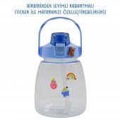 BottleBoss Taşıma Askılı Pipetli Şeffaf Matara 1200 Ml Sticker HEDİYELİ Mavi - 5