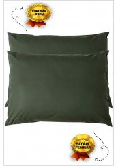 Fermuarlı 2li Haki Yeşil  Yastık Kılıfı 50X70 cm - 1