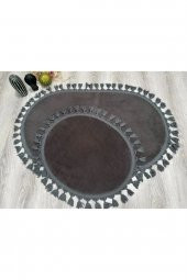Orkide Home Dekoratif Modern Simirna Peluş Antrasit Ponpon Saçaklı Oval Klozet Takımı - 1