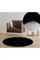 Orkide Home Modern Dekoratif Halı Jel Kaymaz Taban Peluş Puffy Yuvarlak Siyah  SİYAH 120 x 120 - 1