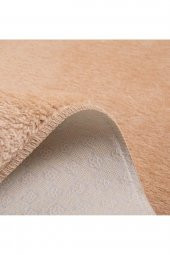 Orkide Home Modern Dekoratif Halı Jel Kaymaz Taban Peluş Puffy Yuvarlak Bej Cappuccino  BEJ 150 x 150 - 3