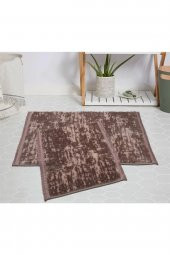 Orkide Home Dekoratif Halı Jel Kaymaz Taban Kahverengi Desenli Saçaklı 50x80-50x40 - 1