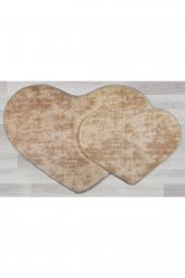 Orkide Home Modern Dekoratif Halı Jel Kaymaz Taban Peluş Puffy Kalp Model Bej  Paspas Takımı 70x100- - 2