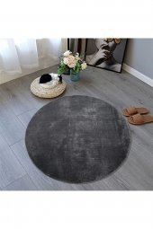Orkide Home Modern Dekoratif Halı Jel Kaymaz Taban Peluş Puffy Yuvarlak Post Antrasit  ANTRASİT 200 x 200 - 1