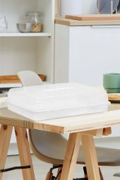 Kapaklı Kek Börek Saklama Taşıma ve Sunum Kabı 43 cm - Beyaz - 1