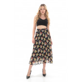 SORALLİNE KADIN PLİSOLEY ETEK 786 ŞİFON EMPİRME GÜL - 1