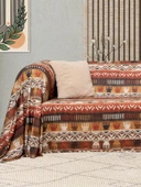 SoftMicro Etnik Desenli Boho 180x220 cm Koltuk Örtüsü Şalı, Kanepe Örtüsü, Tv Battaniyesi Toprak - 3