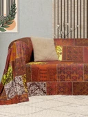 SoftMicro Etnik Desenli Boho 180x300 cm  Koltuk Örtüsü Şalı, Kanepe Örtüsü, Tv Battaniyesi Kiremit Rengi thumbnail 3