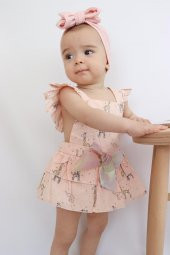 Kız Bebek Pudra Pembe Renk Özel Gün Fiyonklu Çıtçıtlı Tulum - 4
