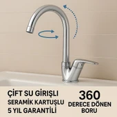 Mutfak Bataryası 360 Derece Oynar Başlıklı Eviye Bataryası 5 Yıl Garantili Mutfak Musluğu thumbnail 2
