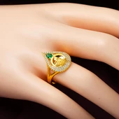 14 Ayar Yeşil Taşlı Damla Tuğra Altın Yüzük thumbnail 2