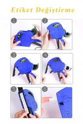 Etiket Makinesi Mavi 1 Adet Fiyat Etiket Makinası 8 Haneli Yedek Kartuşlu Mağaza Dükkan Market İçin İdeal - 4