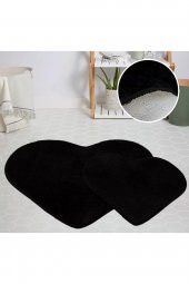 Orkide Home Modern Dekoratif Halı Jel Kaymaz Taban Peluş Puffy Kalp Model Siyah Paspas Takımı 70x100 - 1