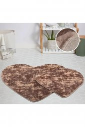 Orkide Home Modern Dekoratif Halı Jel Kaymaz Taban Peluş Puffy Kalp Model Kahverengi  Paspas Takımı - 1