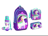 Coral High Lacivert Unicorn Desenli Beslenme Okul Çantası Kalemlik + Matara thumbnail 1