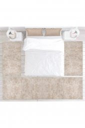 Orkide Home Modern Dekoratif Halı Jel Kaymaz Taban Krem Desenli Yatak Odası Seti - 1