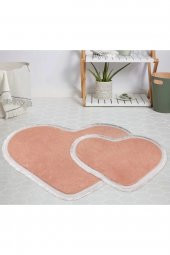 Orkide Home Modern Dekoratif Halı Jel Kaymaz Taban Peluş Puffy Kalp Model PEMBE  Saçaklı Paspas Takı - 1