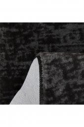 Orkide Home Modern Dekoratif Halı Jel Kaymaz Taban Peluş Puffy Kalp Model SİYAH GRİ Saçaklı Paspas T - 3