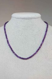 Ametist Taşı Rondela Faset Kesim 3.5*2.5mm 1000 Ayar Gümüş İpli Kolye (Klipsli) thumbnail 1