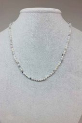 Ay Taşı Şekilli Kesim 3mm 1000 Ayar Gümüş İpli Kolye (Klipsli) thumbnail 1