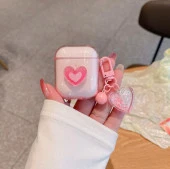 Airpods 2.Nesil Uyumlu Simli Pembe Kalp Tasarımlı Love Kılıf - 1