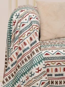 SoftMicro Etnik Desenli Boho 180x220 cm  Koltuk Örtüsü Şalı, Kanepe Örtüsü, Tv Battaniyesi Turkuaz - 4