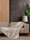 SoftMicro Etnik Desenli Boho180x300 cm  Koltuk Örtüsü Şalı, Kanepe Örtüsü, Tv Battaniyesi Turkuaz thumbnail 2