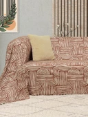 SoftMicro Gökkuşağı Desenli Boho 180x220 cm Koltuk Örtüsü Şalı, Kanepe Örtüsü, Tv Battaniyesi Kiremit Rengi - 3