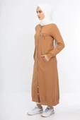 Çıtçıtlı İnce İpeksi İki İplik Kap - Camel - 4