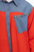 Taş İşlemesi Fay Tencel Tunik - Kırmızı - 8