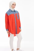 Taş İşlemesi Fay Tencel Tunik - Kırmızı - 5