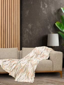 SoftMicro Zikzak Desenli 130x180 cm Koltuk Örtüsü Şalı, Kanepe Örtüsü, Tv Battaniyesi Krem - 1