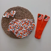 MARS BABY KIZ BEBEK PORTAKAL DESENLİ FIRFIRŞORT ETEK ÇORAPLI TAKIM - 1