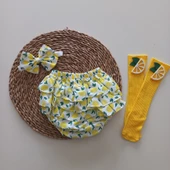 MARS BABY KIZ BEBEK LİMON DESENLİ FIRFIRŞORT ETEK ÇORAPLI TAKIM - 1