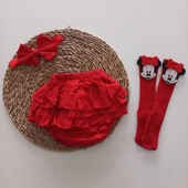 MARS BABY Kız Bebek Kırmızı Fırfırşort Etek Minnie Mouse Çoraplı Takım - 1