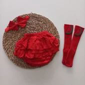 MARS BABY Kız Bebek Kırmızı Fırfırşort Etek Karpuz Çoraplı Takım - 1