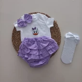 MARS BABY Kız Bebek Lila Daisy Fırfır Şort Etek Bodyli Beyaz File Takımı - 1