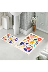 Kaymaz Taban Banyo Paspası Çiçekli Desen 2li Klozet Takımı - 1