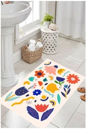 Kaymaz Taban Banyo Paspası Çiçekli Desen 2li Klozet Takımı - 2